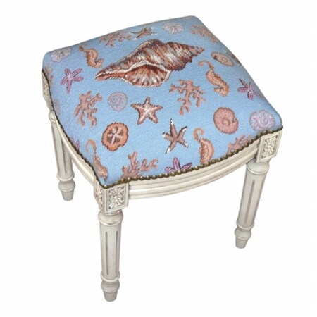 Convenience Concepts Seashell Needlepoint Stool 15in. W x 16in. L x 19in. H HI3368967